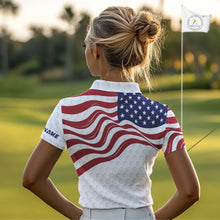 Load image into Gallery viewer, Red, White and Blue American Flag Women golf polo shirts custom women's patriotic golf apparel NQS10169