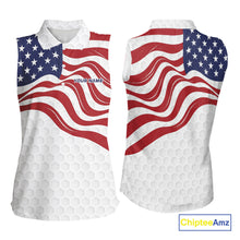 Load image into Gallery viewer, Red, White and Blue American Flag Women sleeveless polo shirt custom women's patriotic golf apparel NQS10169