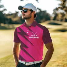 Load image into Gallery viewer, Men golf polo shirts pink lightning custom name and team name golf shirt, golfing gifts NQS9428