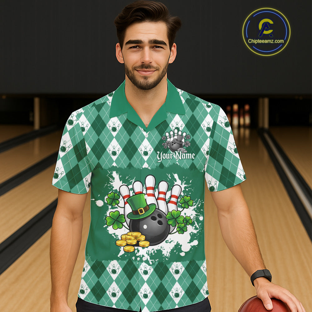 Argyle pattern St Patrick Green Hawaiian Bowling Shirt Custom team bowling button up shirt NQS11535