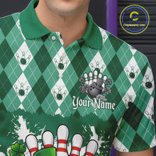 Load image into Gallery viewer, Argyle pattern St Patrick Green Bowling Polo, 1/4 zip shirts for Men Custom team bowling jerseys NQS11535