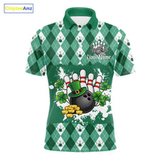 Load image into Gallery viewer, Argyle pattern St Patrick Green Bowling Polo, 1/4 zip shirts for Men Custom team bowling jerseys NQS11535