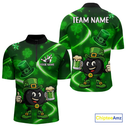 Green shamrock pattern Funny Bowling Shirts For Men Custom St Patrick's Day Lucky Team Bowling Jersey NQS11133