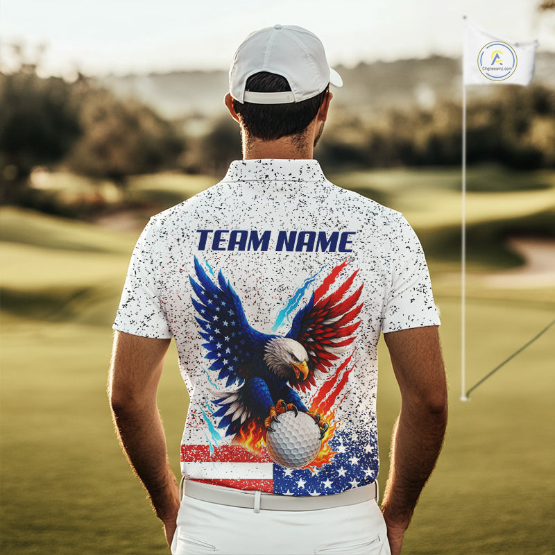Grunge American Flag Eagle Golf Polo Shirt For Men Custom patriotic Team Golf Attire NQS11328