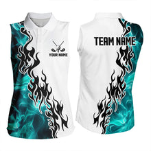 Load image into Gallery viewer, Blue Turquoise Flame pattern Black White Womens sleeveless polo shirts custom golf attire for women NQS9436
