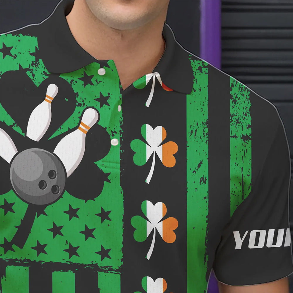Black and Green American flag Irish Men bowling shirts Custom St Patrick Day Bowling Team Jersey NQS9612