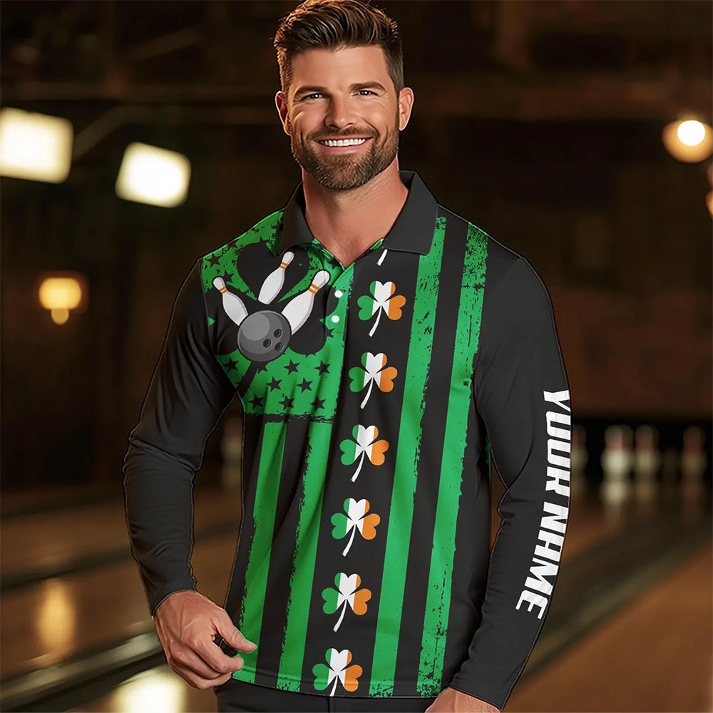 Black and Green American flag Irish Men bowling shirts Custom St Patrick Day Bowling Team Jersey NQS9612
