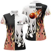 Load image into Gallery viewer, Black and white Women bowling polo shirts Custom flame bowling Team Jerseys, womens bowling shirts NQS7351
