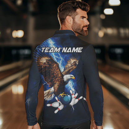 Custom Blue Lightning Thunder storm Eagle Men Bowling Shirts, Bowling Team Jerseys Outfits NQS9765
