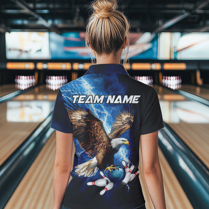 Custom Blue Lightning Thunder storm Eagle Women Bowling Shirts, Bowling Team Jerseys Outfits NQS9765