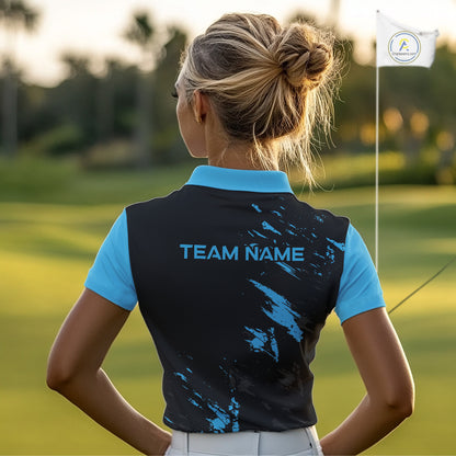 Black and Blue Golf polo shirts For Women Custom name ladies golf outfits, gifts for golf lovers NQS10019