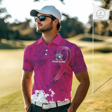Load image into Gallery viewer, Pink Ribbons pattern Mens golf polo shirts custom men's breast cancer awareness polo shirts NQS10319