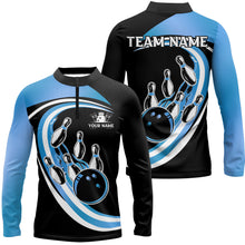 Load image into Gallery viewer, Black and Blue Bowling Polo, 1/4 Zip Shirts For Men Custom Bowling Team League Jersey, Gift For Bowler NQS9042