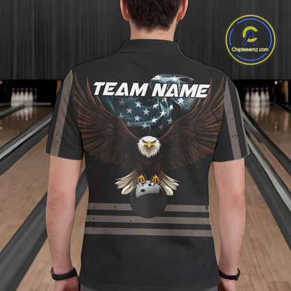 Eagle US Flag Black retro Bowling Shirts For Men Custom patriotic vintage Bowling Team Outfits NQS11141