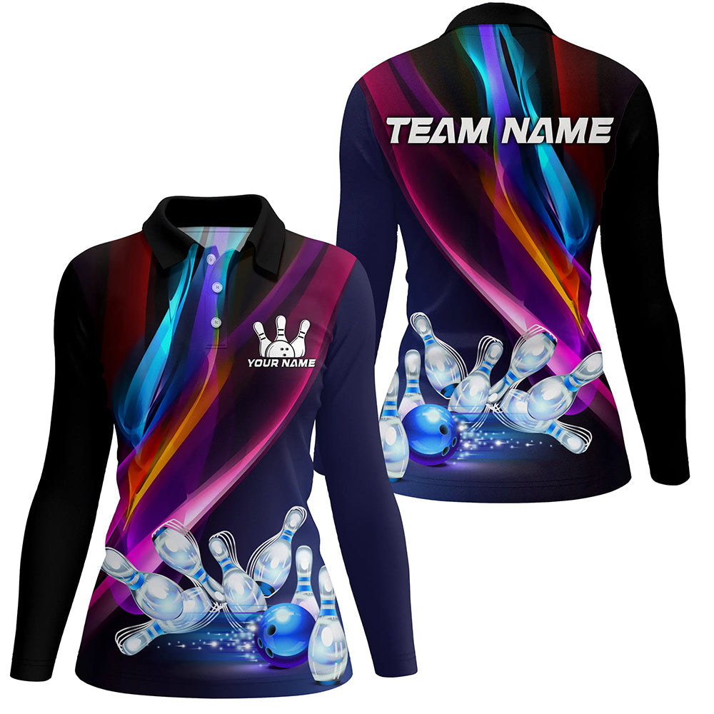 Colorful Lights Bowling Team jersey Custom Bowling Polo, Quarter Zip Shirt For Women, gift for bowlers NQS7939