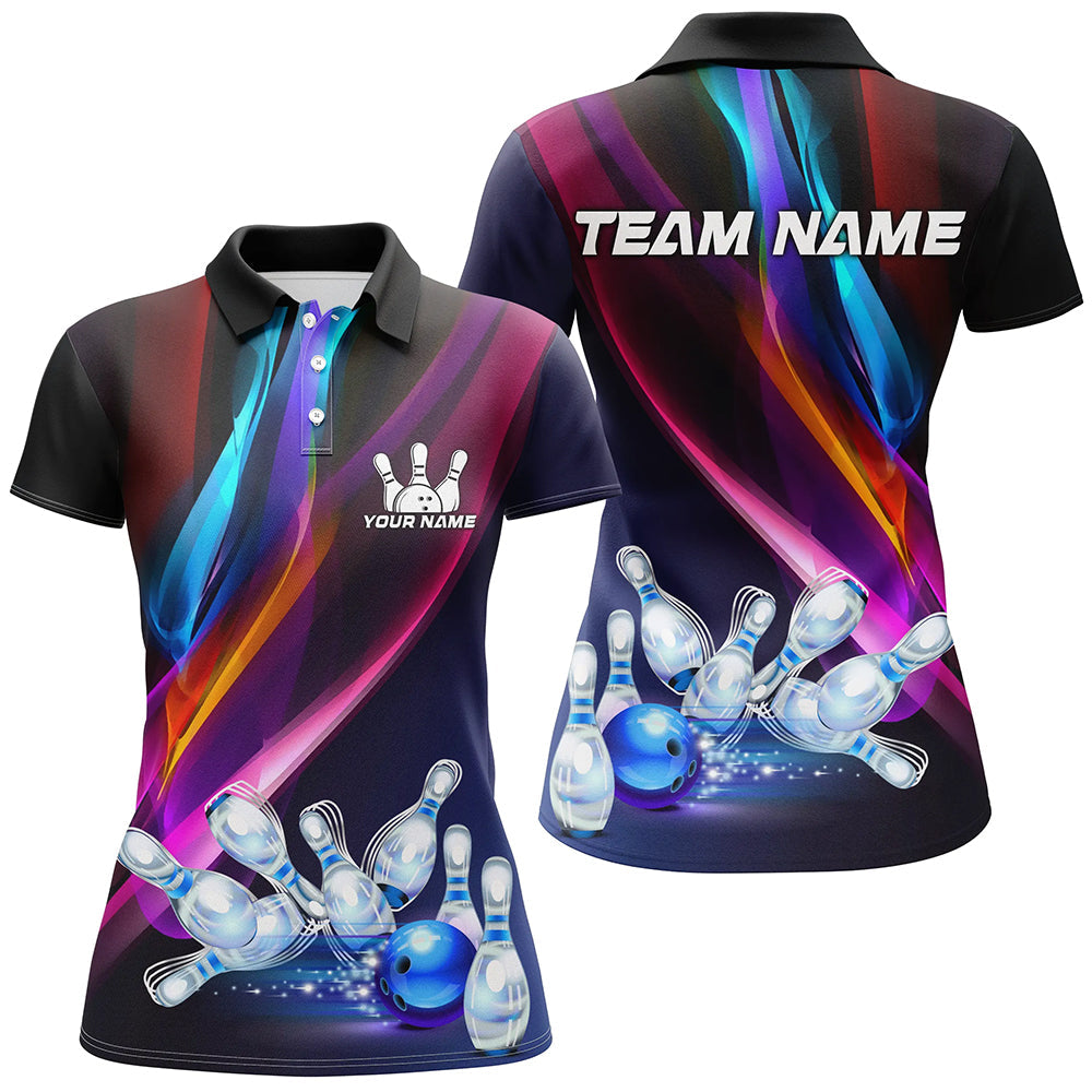 Colorful Lights Bowling Team jersey Custom Bowling Polo, Quarter Zip Shirt For Women, gift for bowlers NQS7939