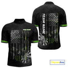 Load image into Gallery viewer, Black &amp; White grunge American Flag Skull Mens Darts Shirt Custom patriotic Team Darts Jersey | Green NQS10748