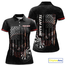 Load image into Gallery viewer, Black &amp; White grunge American Flag Skull Women Darts Shirt Custom patriotic Team Darts Jersey | Red NQS10749