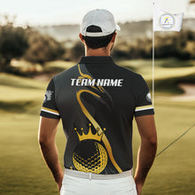 Load image into Gallery viewer, Black and Gold Crown Golf ball Men's golf polo shirts custom team golf tops for men NQS10757