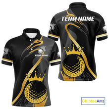 Load image into Gallery viewer, Black and Gold Crown Golf ball Men's golf polo shirts custom team golf tops for men NQS10757