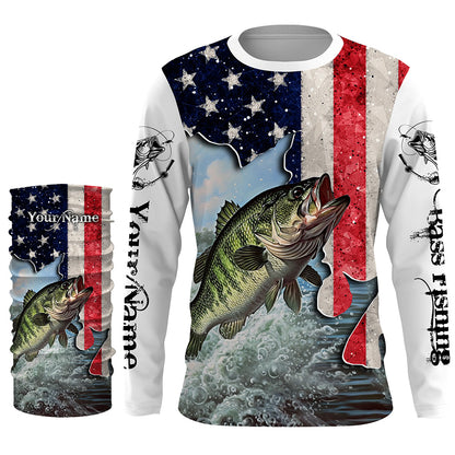 American Bass fishing US flag UV protection Custom long sleeves fishing shirt NQS2715