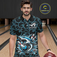Load image into Gallery viewer, Black and Blue Camo Shark Bowling Polo, Quarter Zip Shirt For Men Custom Team Shark Bowling jerseys NQS11338