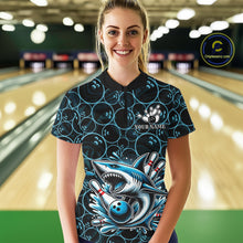 Load image into Gallery viewer, Black and Blue Camo Shark Bowling Polo, Quarter Zip Shirt For Women Custom Team Shark Bowling jerseys NQS11338