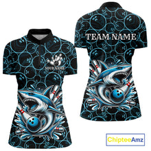 Load image into Gallery viewer, Black and Blue Camo Shark Bowling Polo, Quarter Zip Shirt For Women Custom Team Shark Bowling jerseys NQS11338