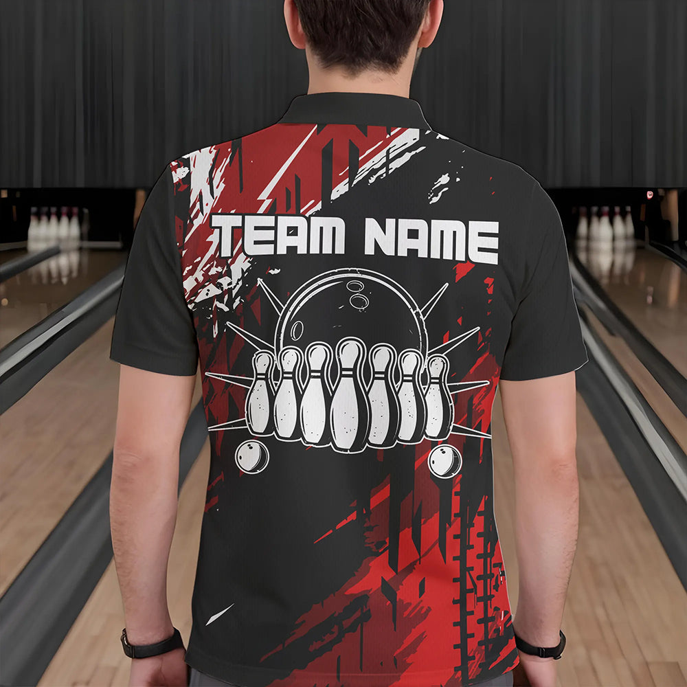 Black and Red Mens bowling shirts Custom retro bowling ball and pins bowling team league jerseys NQS9454