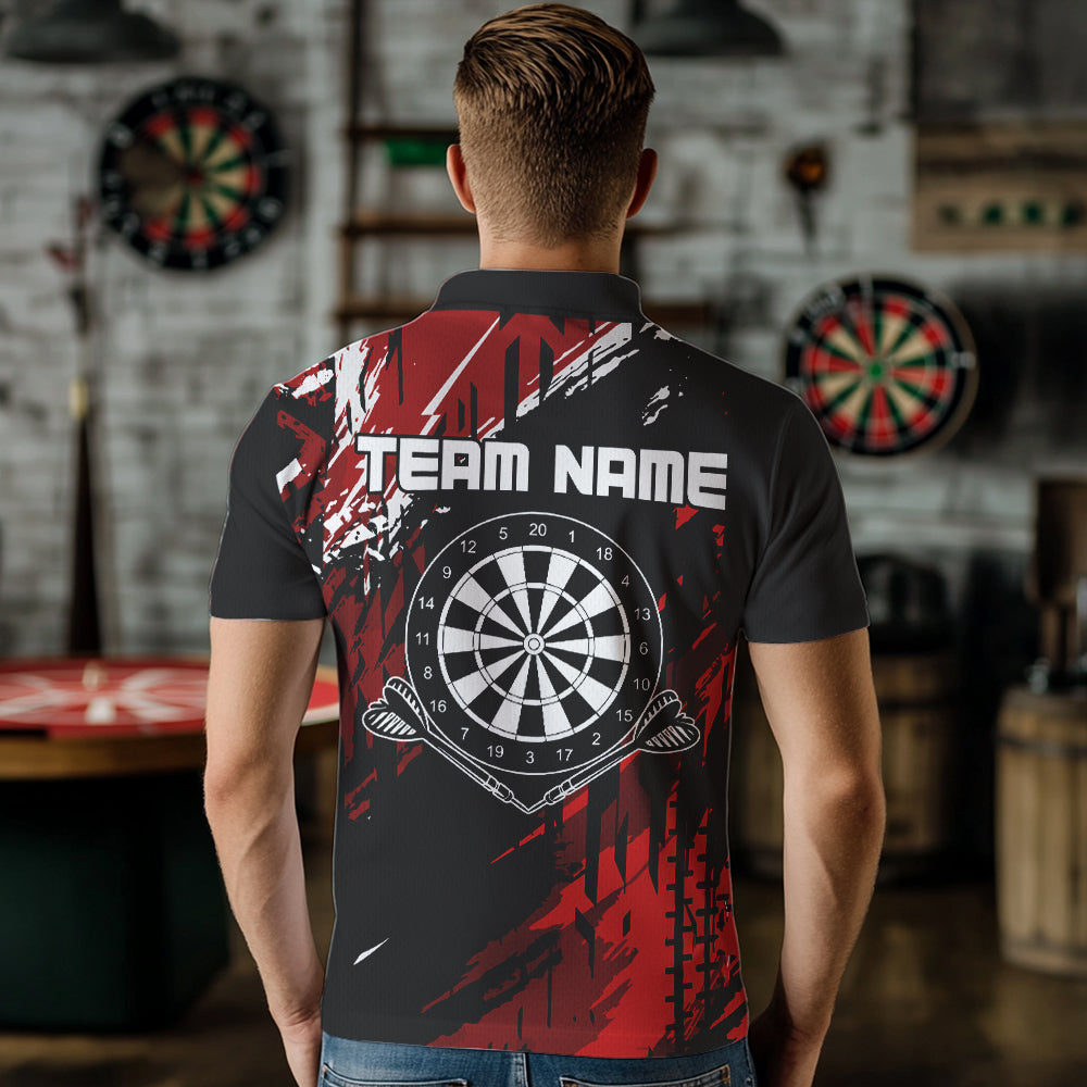 Retro Black Red Pattern Custom Darts Polo, Quarter-Zip Shirts For For Men Dart Team Jerseys NQS9456