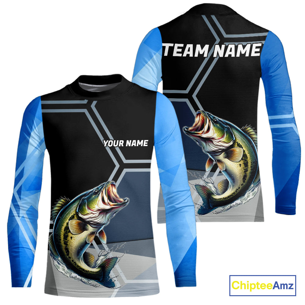 Black and Blue Bass Fishing custom Largemouth Bass Performance Long Sleeve sun protection Shirts NQS10031