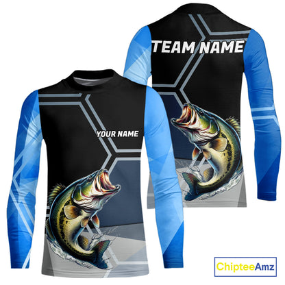 Black and Blue Bass Fishing custom Largemouth Bass Performance Long Sleeve sun protection Shirts NQS10031