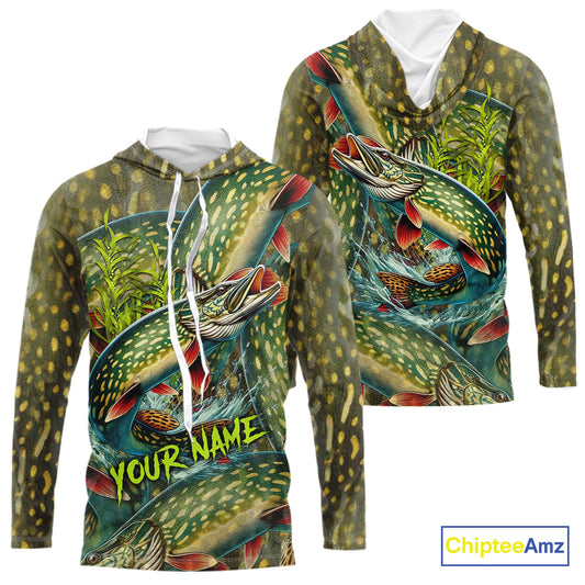 Personalized Northern Pike Fishing jerseys, Pike scales long sleeve fishing shirts uv protection NQS10333