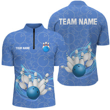 Load image into Gallery viewer, Blue Camo Bowling Polo, Quarter Zip Shirts For Men Custom Bowling Team League Uniform Jerseys NQS8819