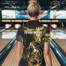 Load image into Gallery viewer, Black and Gold Lion Bowling Polo, 1/4 Zip Shirt for Women Custom Lion Bowling Team jerseys NQS11682