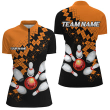 Load image into Gallery viewer, Black and Orange bowling jerseys Polo, 1/4 Zip Shirt for Women Custom Bowling Team shirts for bowlers NQS7708