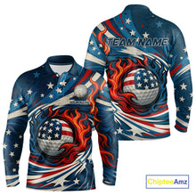 Load image into Gallery viewer, American Flag pattern Flame golf ball Mens Golf polo shirts Custom patriotic Golf Outfit For Mens NQS10038