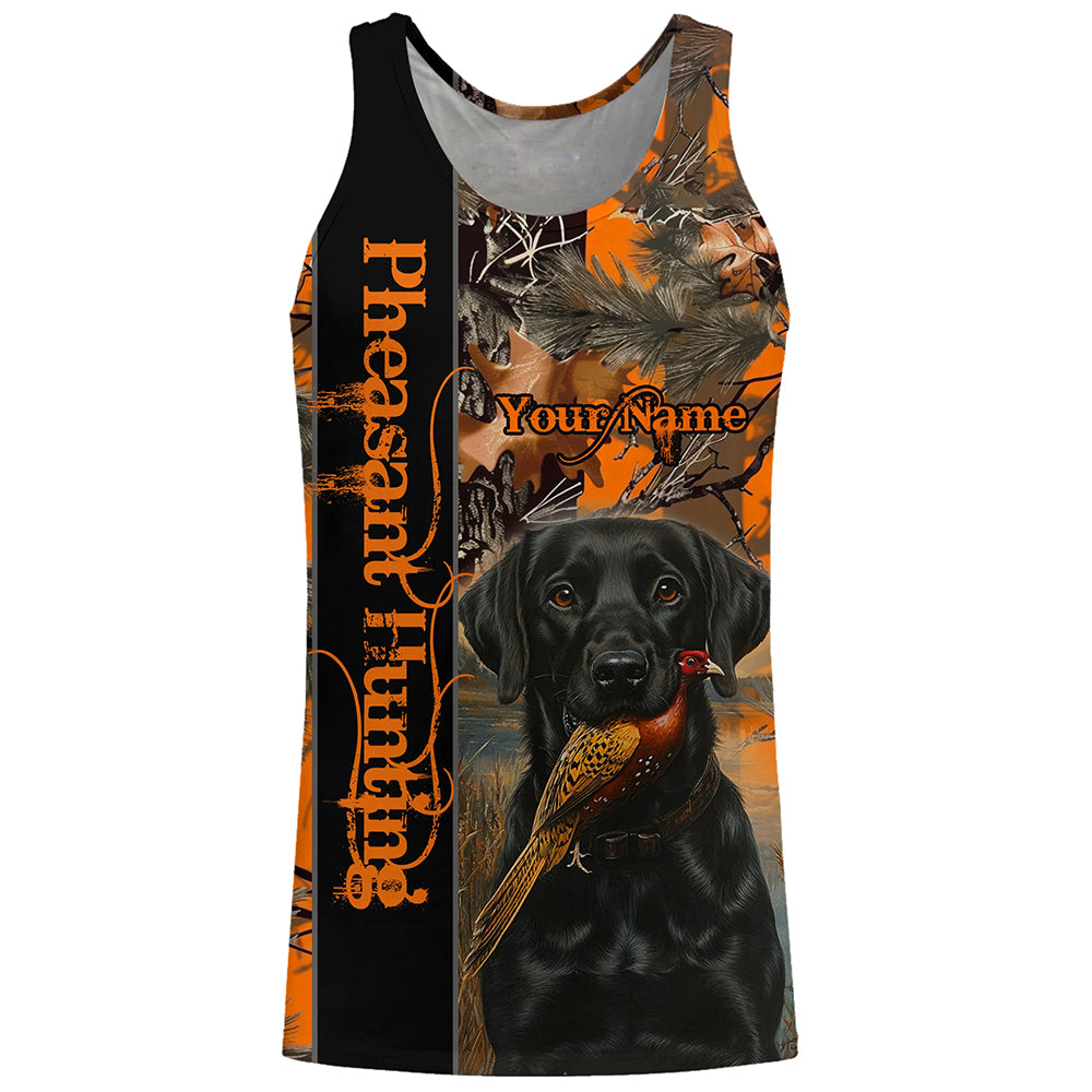 Pheasant Hunting with dog Labrador Retriever orange camo Custom name 3D All over print hunting shirt NQS2270