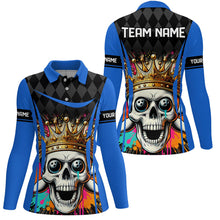 Load image into Gallery viewer, Black argyle pattern colorful Skull Custom Bowling Shirt for Women Personalized Bowling Team Jerseys NQS8380