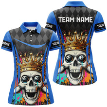 Load image into Gallery viewer, Black argyle pattern colorful Skull Custom Bowling Shirt for Women Personalized Bowling Team Jerseys NQS8380