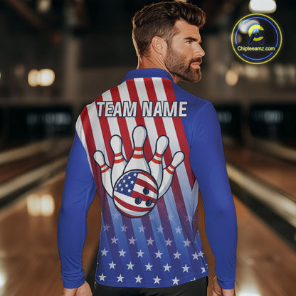 Red, White and Blue US Flag Bowling Shirts for Men Custom Patriotic Bowling Team Jerseys NQS11148