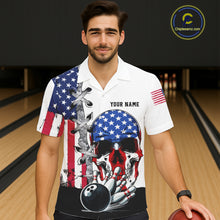 Load image into Gallery viewer, American Flag Skull Bowling Button-up Shirt Custom Patriotic Hawaiian Bowling Team jerseys NQS11694