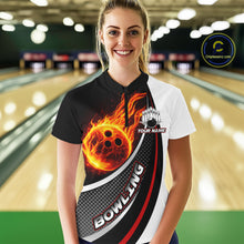 Load image into Gallery viewer, Personalized Black &amp; White Red Flame Bowling Polo, 1/4 zip Team Shirts For Women, Gifts For Bowlers NQS11358