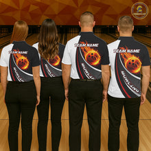 Load image into Gallery viewer, Personalized Black &amp; White Red Flame Bowling Polo, 1/4 zip Team Shirts For Women, Gifts For Bowlers NQS11358