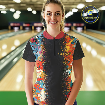 Colorful bowling jerseys Bowling Shirts for Women Custom Retro Bowling Team shirts for bowlers NQS10566