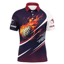 Load image into Gallery viewer, Navy and pink pattern Flame Golf ball custom Mens golf polo shirts, men's golf outfits NQS8170