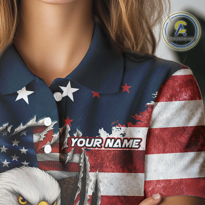 Vintage American Flag Eagle Womens golf polo shirts Custom Patriotic Team Golf top for ladies NQS10570