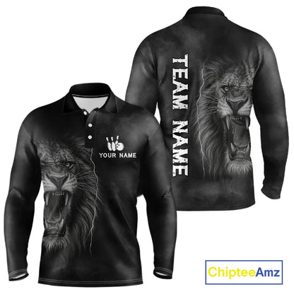 Lightning Thunder Smoke Lion Bowling Polo, 1/4 Zip Shirts For Men Custom Lion Team Bowling Jerseys NQS11162