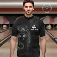 Load image into Gallery viewer, Lightning Thunder Smoke Lion Bowling Polo, 1/4 Zip Shirts For Men Custom Lion Team Bowling Jerseys NQS11162