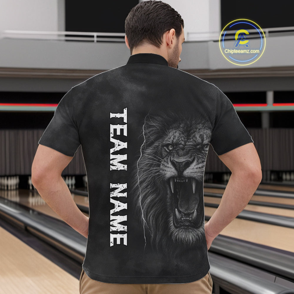 Lightning Thunder Smoke Lion Bowling Polo, 1/4 Zip Shirts For Men Custom Lion Team Bowling Jerseys NQS11162